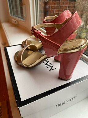 Expressions Nude, Gold & Salmon Pink Block Heel Sandals